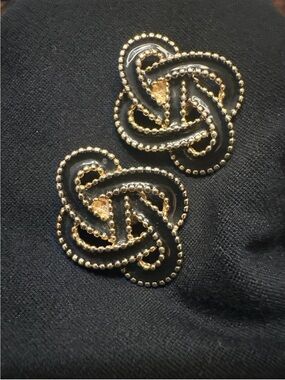 Bluette Black enamel  and Gold toned Knotted Shoe Clips made in France accessory